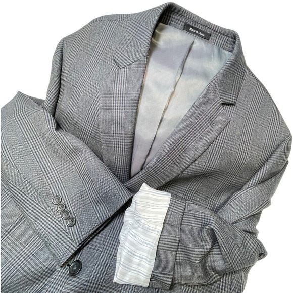 Pronto Uomo Platinum Plaid Blazer 100% Wool Modern Fit Gray Men's Career 46R - Picture 1 of 8